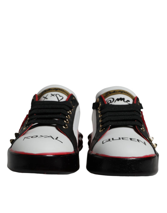White Red Crystals Leather Portofino Sneakers Shoes-Dolce & Gabbana-LabelTerrace.com