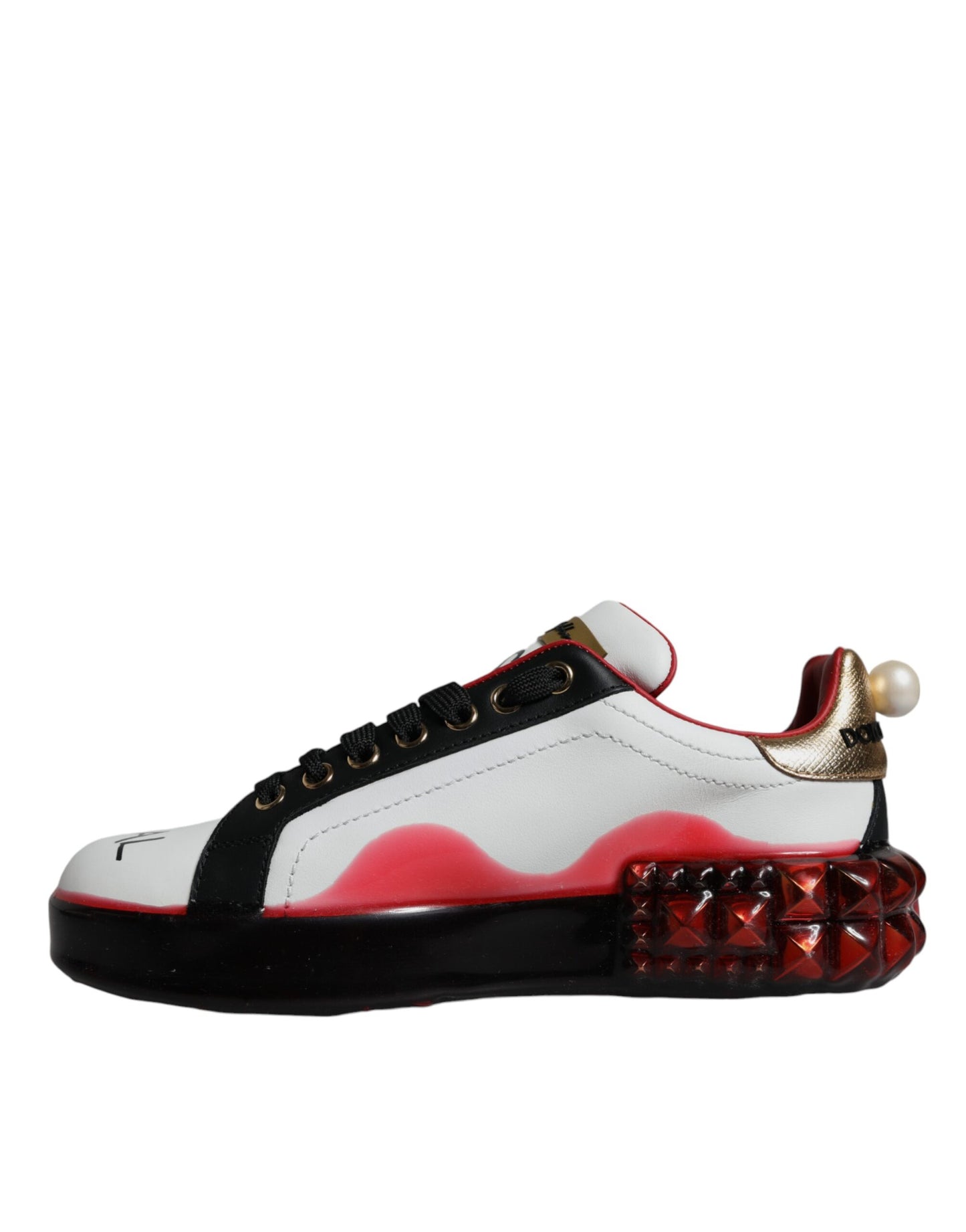 White Red Crystals Leather Portofino Sneakers Shoes-Dolce & Gabbana-LabelTerrace.com
