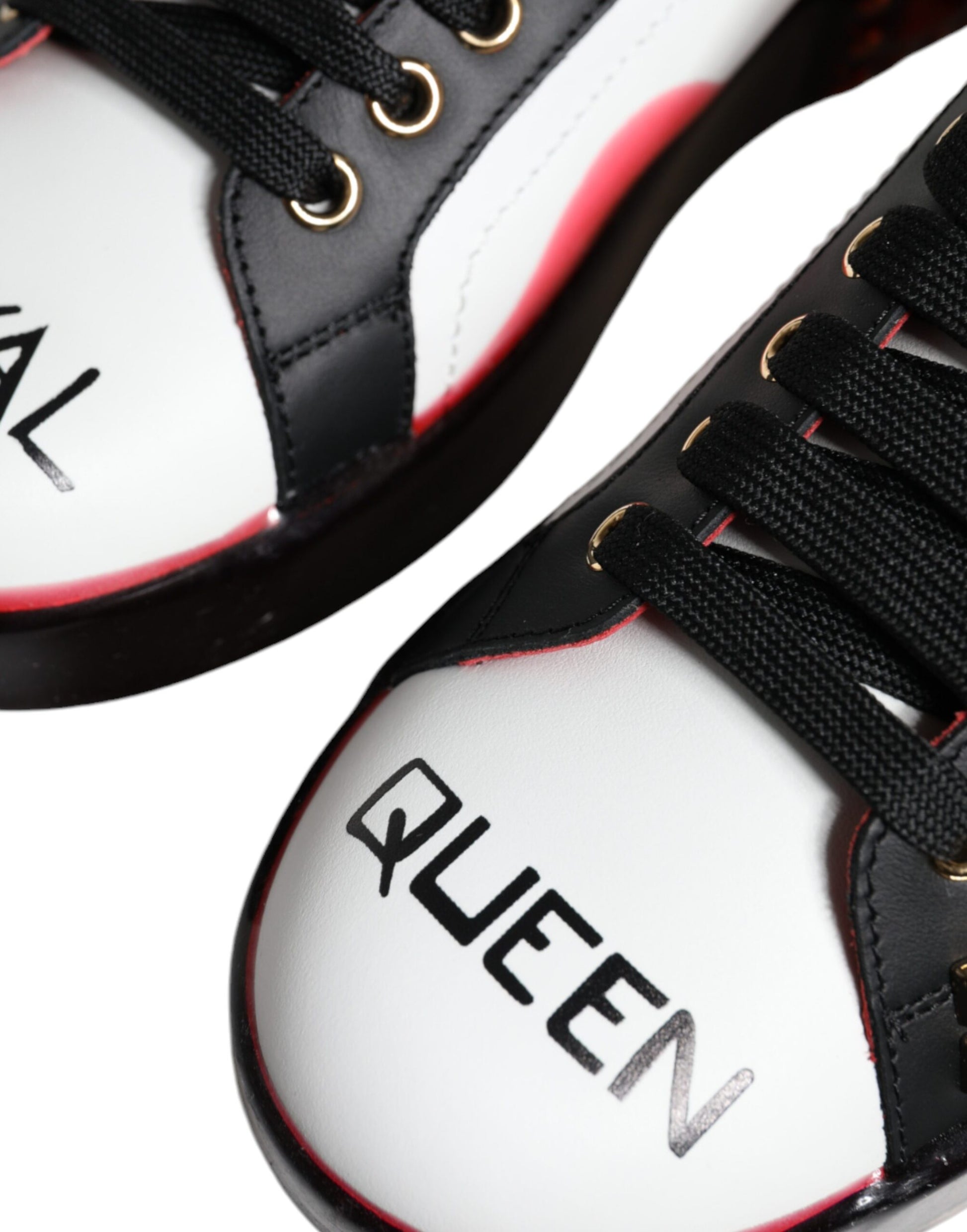 White Red Crystals Leather Portofino Sneakers Shoes-Dolce & Gabbana-LabelTerrace.com