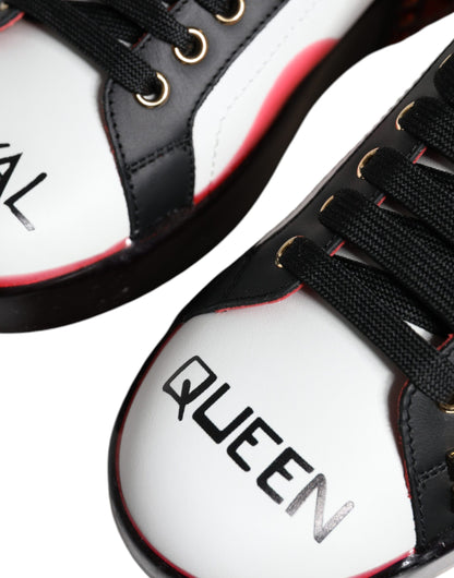 White Red Crystals Leather Portofino Sneakers Shoes-Dolce & Gabbana-LabelTerrace.com