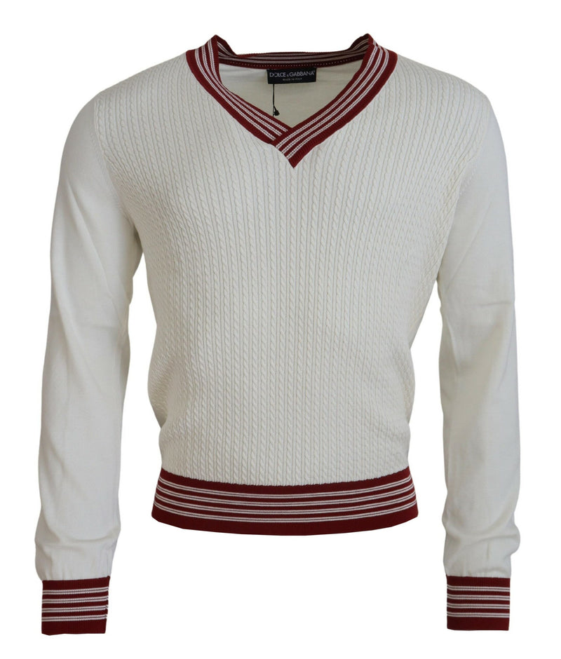 White Red Knitted V-neck Pullover Sweater-Dolce & Gabbana-LabelTerrace.com