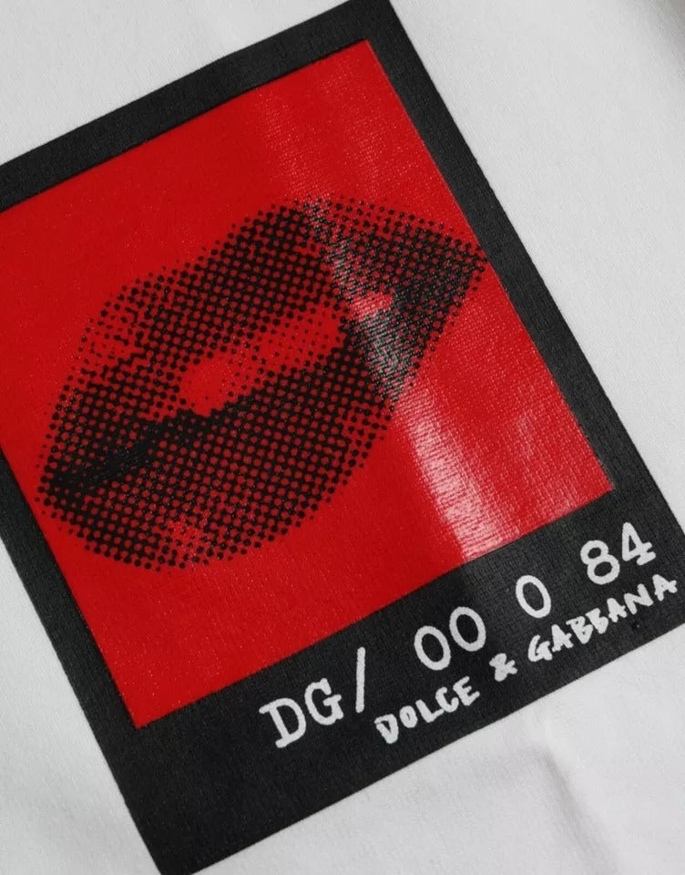 White Red Lips Print Cotton Men T-shirt-Dolce & Gabbana-LabelTerrace.com