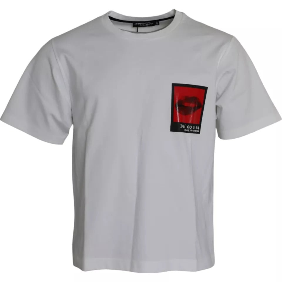 White Red Lips Print Cotton Men T-shirt-Dolce & Gabbana-LabelTerrace.com