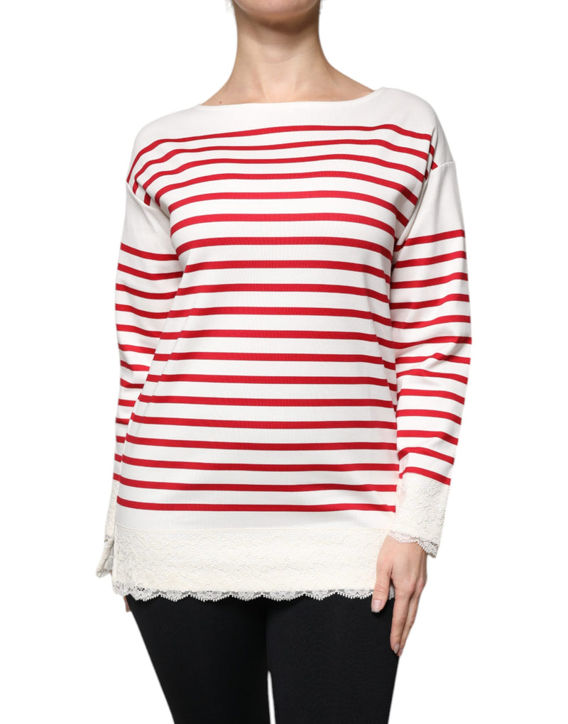White Red Stripes Cotton Long Sleeves Top-Dolce & Gabbana-LabelTerrace.com