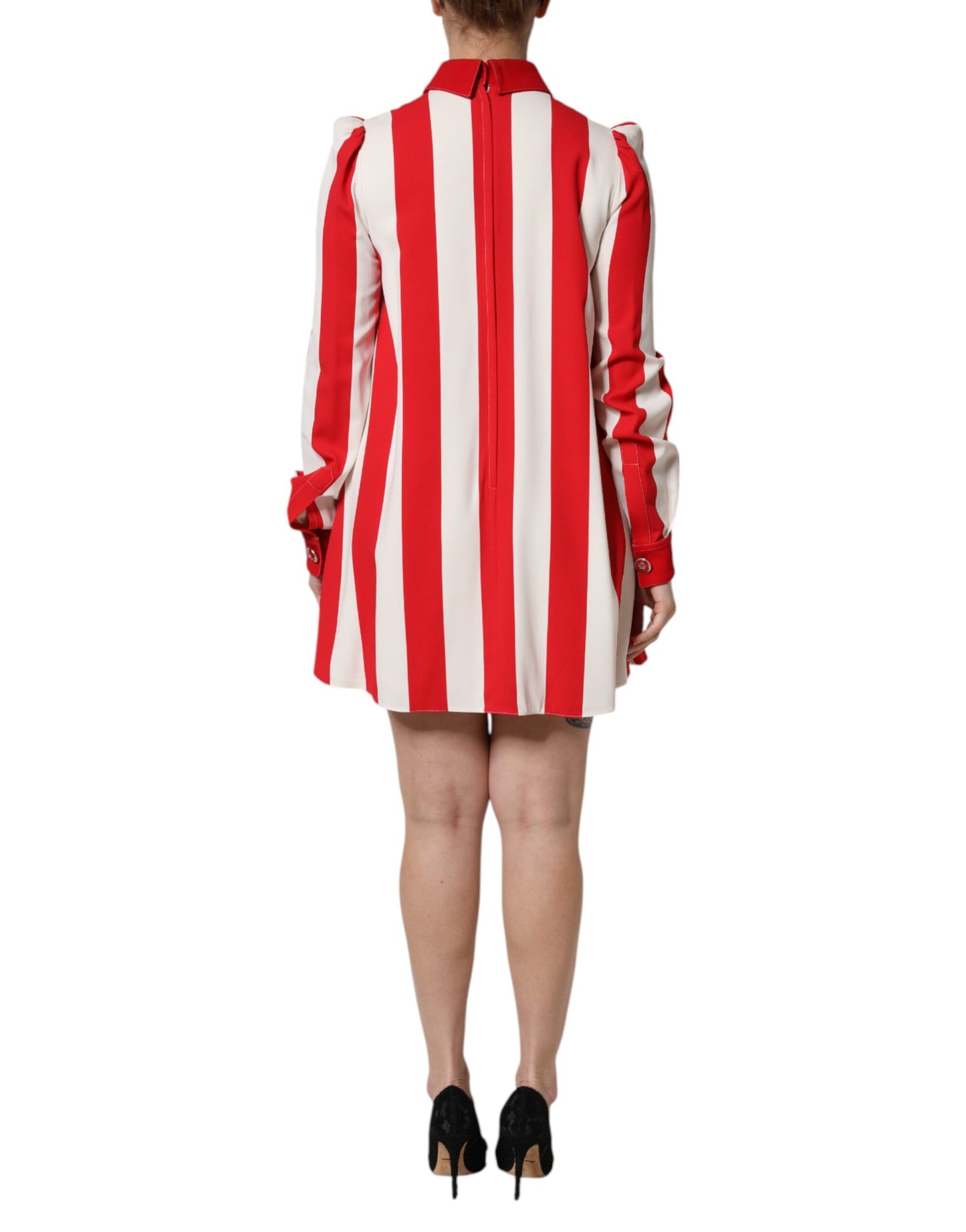 White Red Stripes Long Sleeves Mini Dress-Dolce & Gabbana-LabelTerrace.com