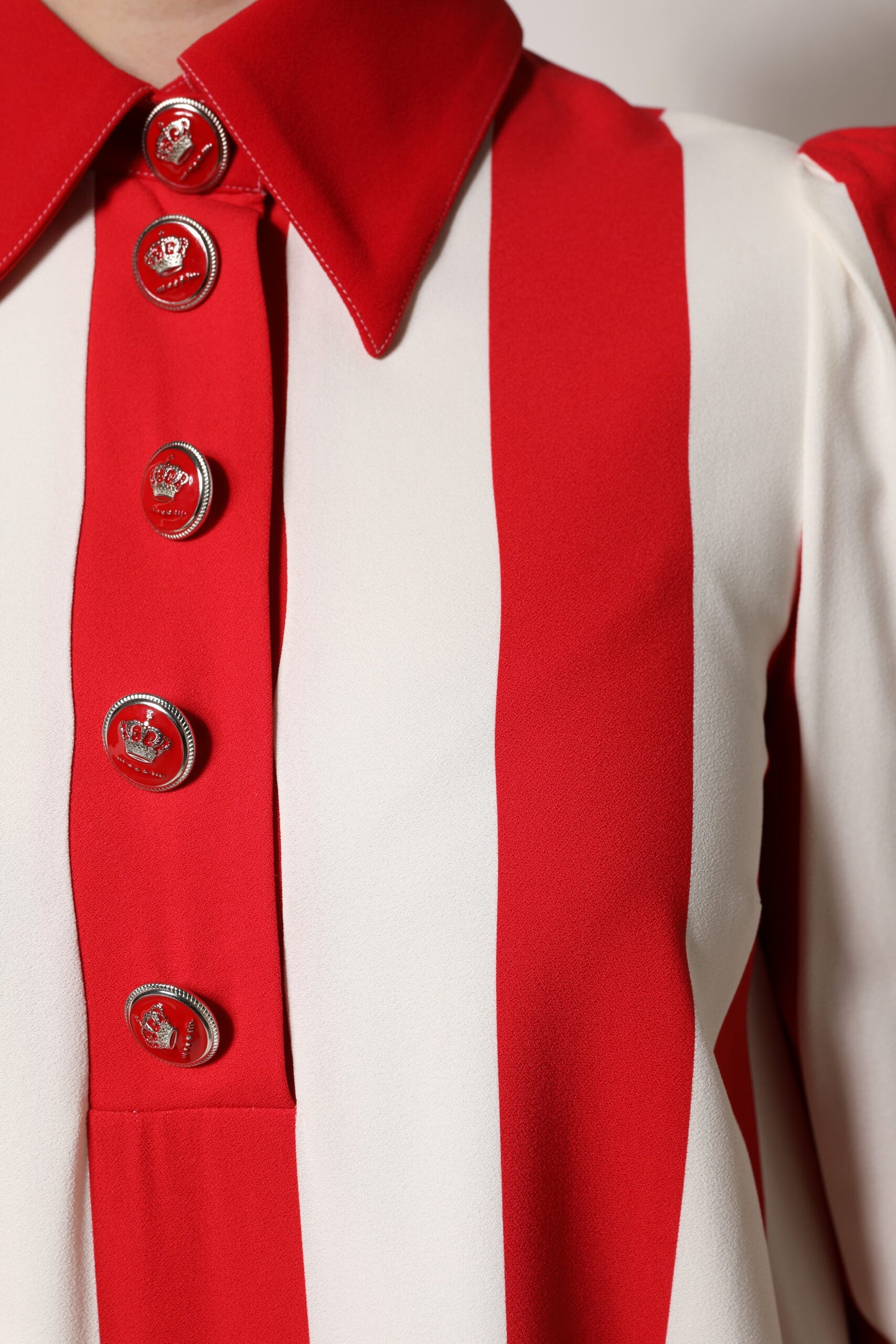 White Red Stripes Long Sleeves Mini Dress-Dolce & Gabbana-LabelTerrace.com