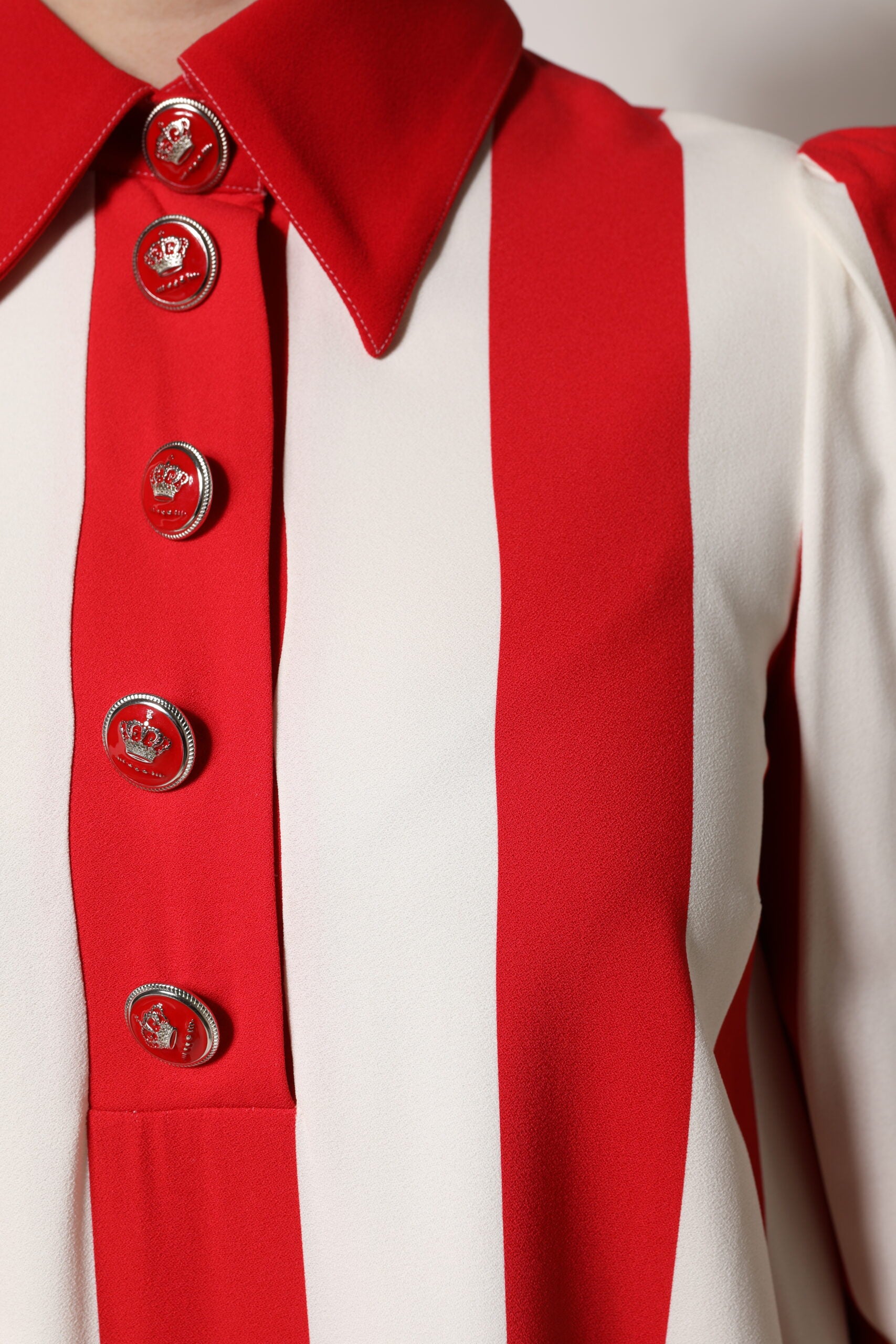 White Red Stripes Long Sleeves Mini Dress-Dolce & Gabbana-LabelTerrace.com