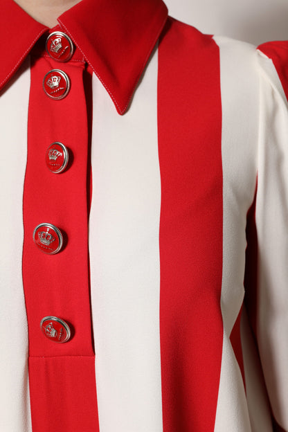 White Red Stripes Long Sleeves Mini Dress-Dolce & Gabbana-LabelTerrace.com