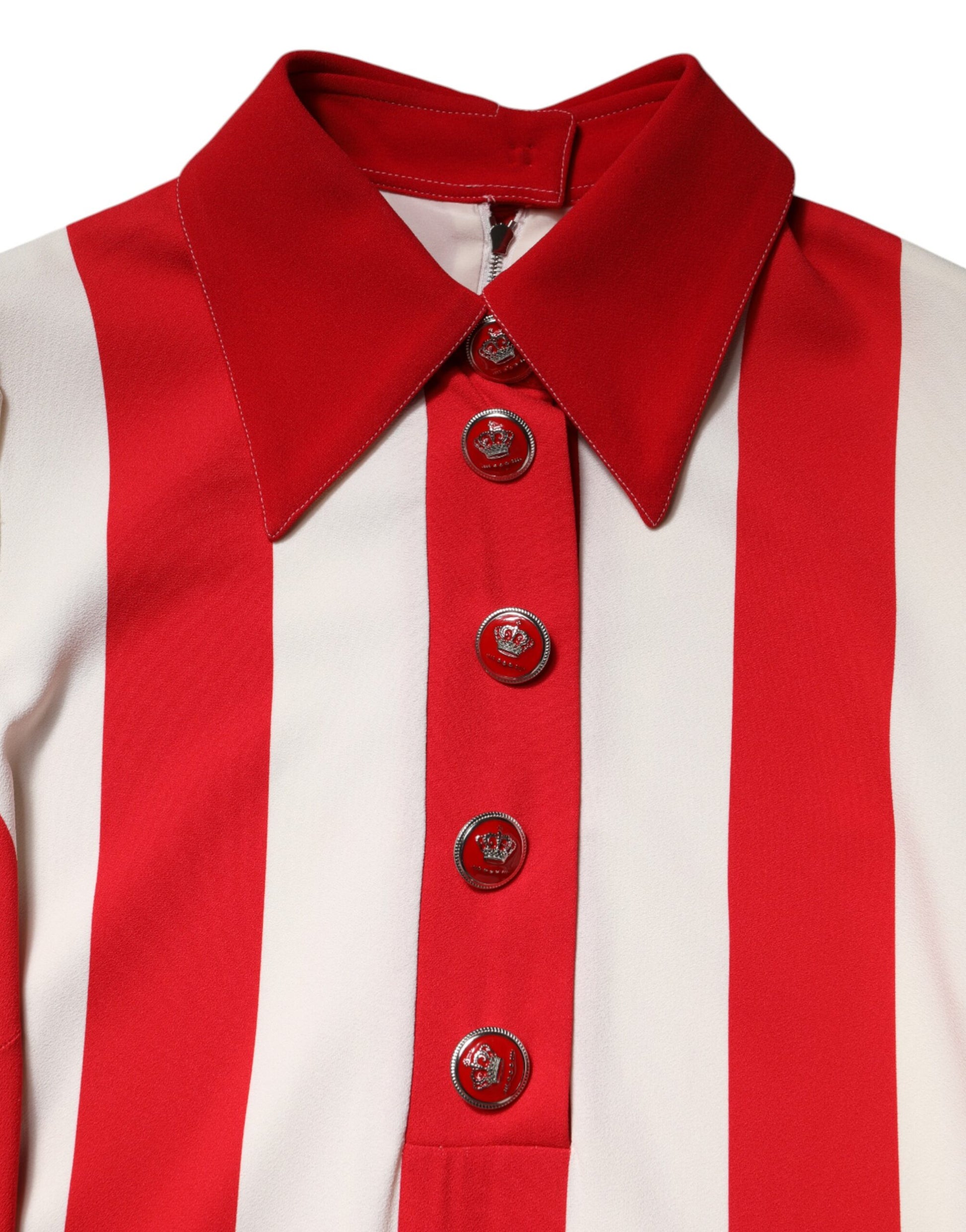 White Red Stripes Long Sleeves Mini Dress-Dolce & Gabbana-LabelTerrace.com