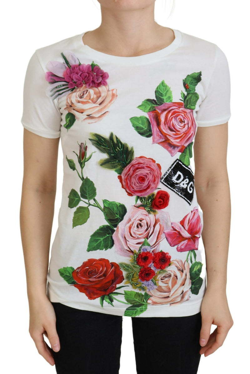 White Rose DGLogo Printed Short Sleeves Top-Dolce & Gabbana-LabelTerrace.com