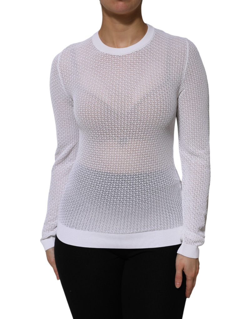 White Round Neck Long Sleeves Pullover Top-Dolce & Gabbana-LabelTerrace.com