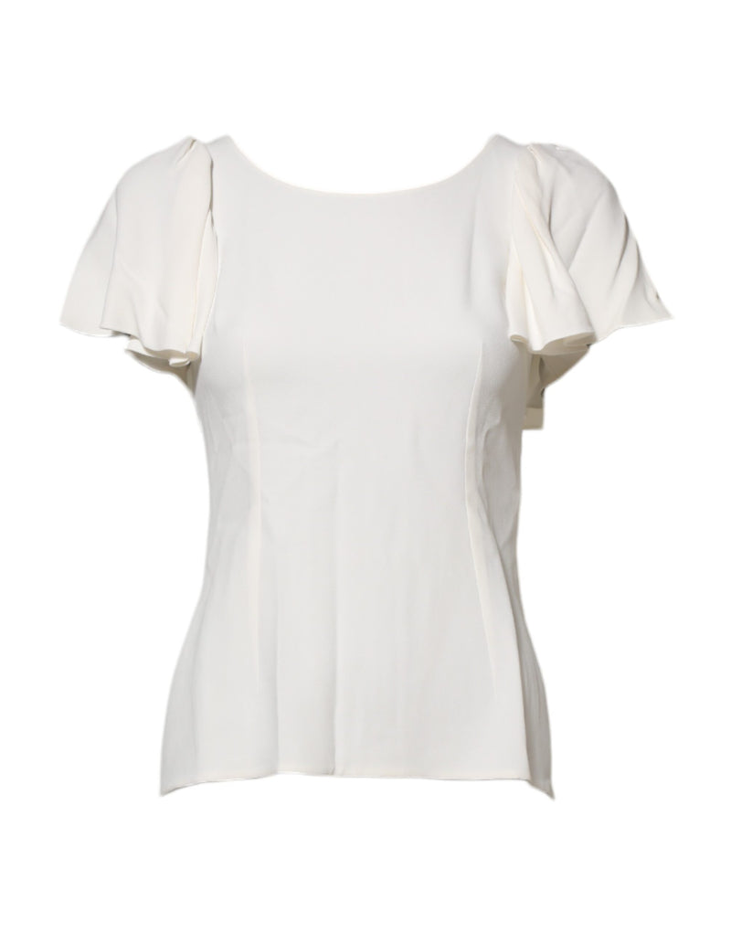 White Round Neck Short Sleeves Blouse Top-Dolce & Gabbana-LabelTerrace.com