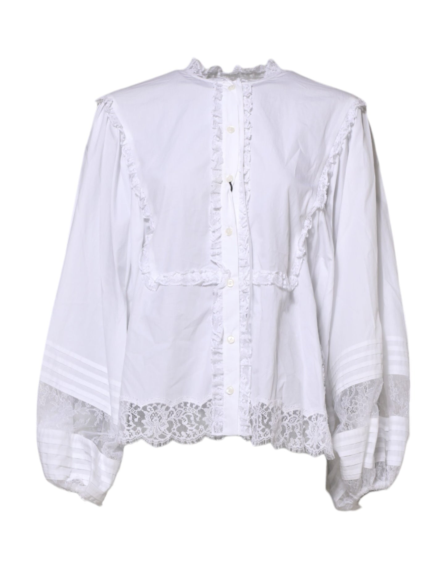 White Ruffled Lace Embellished Blouse Top-Dolce & Gabbana-LabelTerrace.com