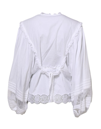 White Ruffled Lace Embellished Blouse Top