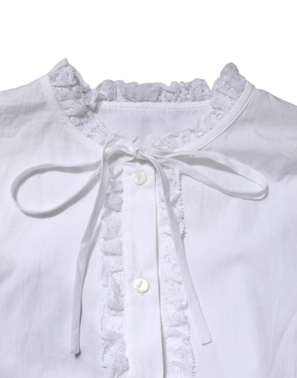 White Ruffled Lace Embellished Blouse Top-Dolce & Gabbana-LabelTerrace.com