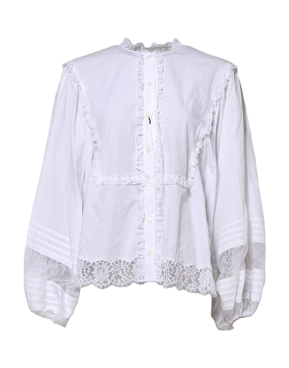 White Ruffled Lace Embellished Blouse Top-Dolce & Gabbana-LabelTerrace.com
