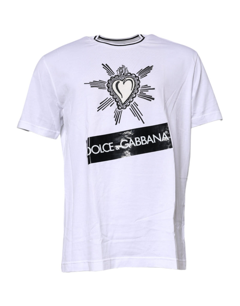 White Sacred Heart Short Sleeve T-shirt-Dolce & Gabbana-LabelTerrace.com