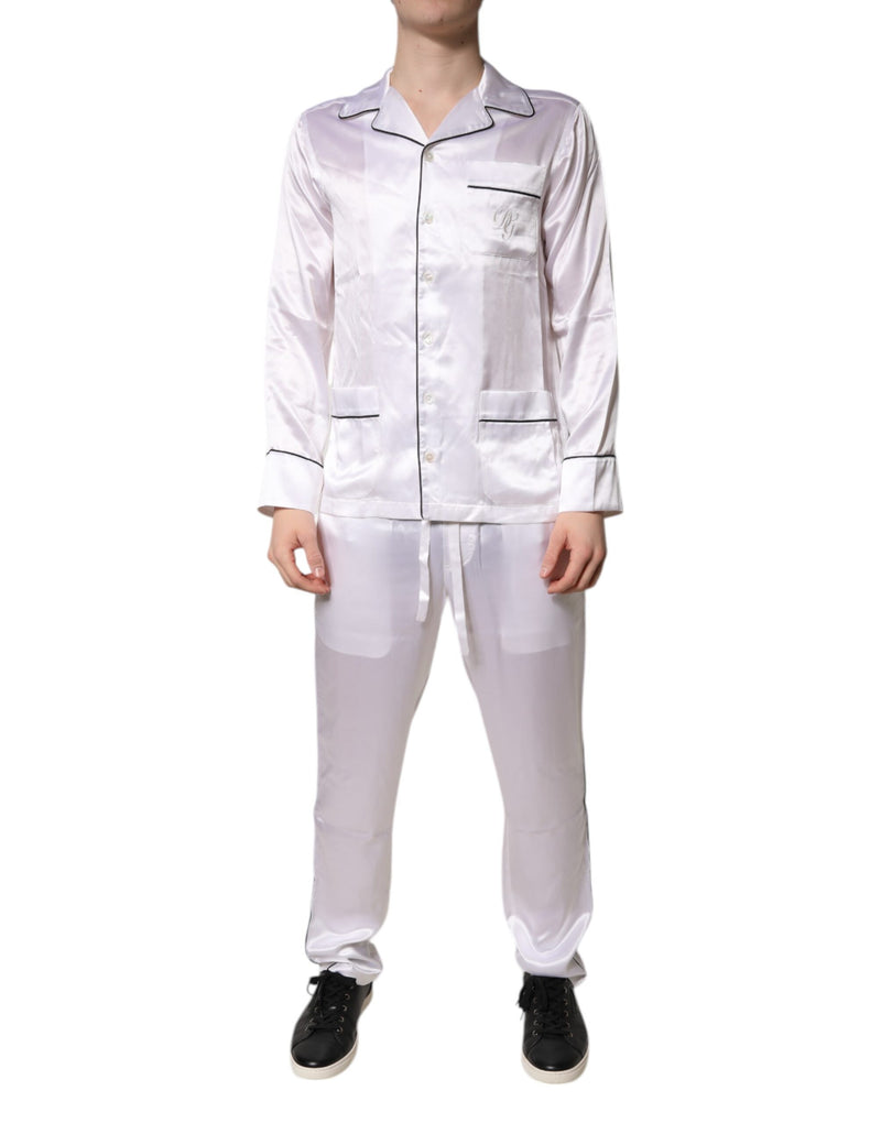 White Satin Silk Men Pajama Set Sleepwear-Dolce & Gabbana-LabelTerrace.com