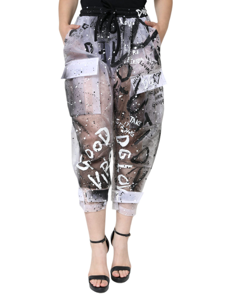 White See Through Logo Cropped Cargo Pants-Dolce & Gabbana-LabelTerrace.com