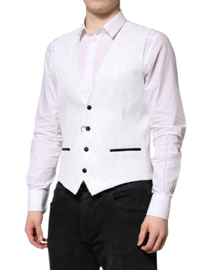 White Sequined Dress Formal Waistcoat Vest-Dolce & Gabbana-LabelTerrace.com