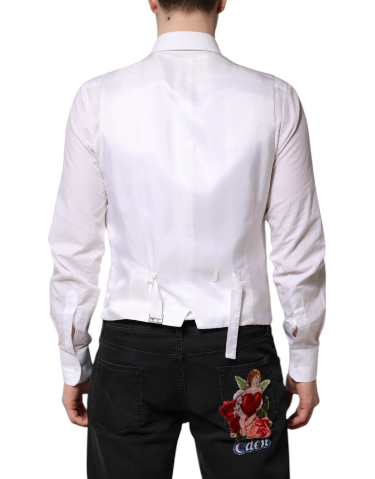 White Sequined Dress Formal Waistcoat Vest-Dolce & Gabbana-LabelTerrace.com