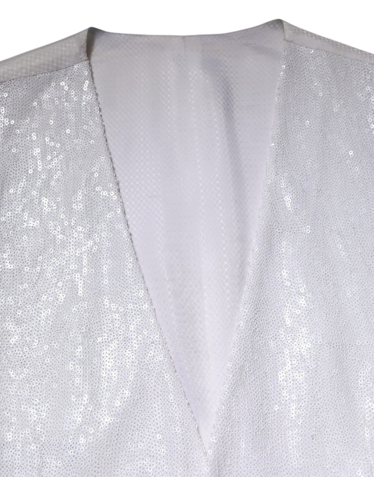 White Sequined Dress Formal Waistcoat Vest-Dolce & Gabbana-LabelTerrace.com