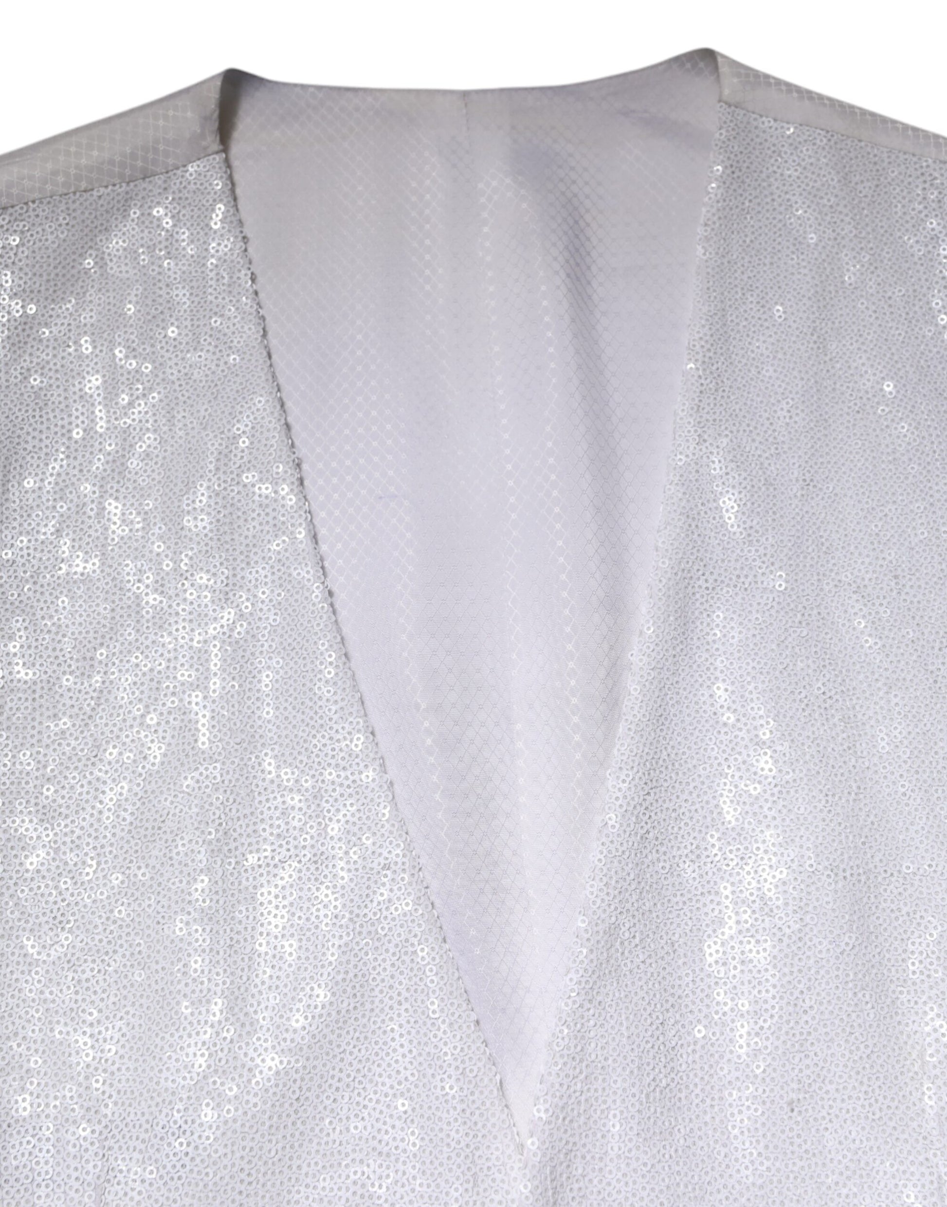 White Sequined Dress Formal Waistcoat Vest-Dolce & Gabbana-LabelTerrace.com