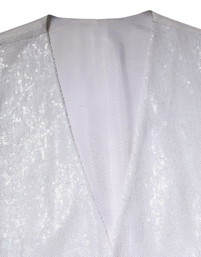 White Sequined Dress Formal Waistcoat Vest-Dolce & Gabbana-LabelTerrace.com