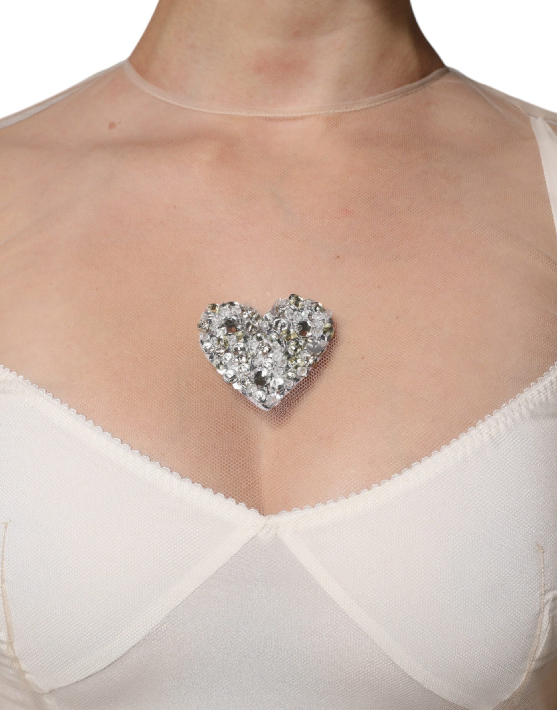 White Sheer Tulle Bustier Bodycon Midi Dress-Dolce & Gabbana-LabelTerrace.com