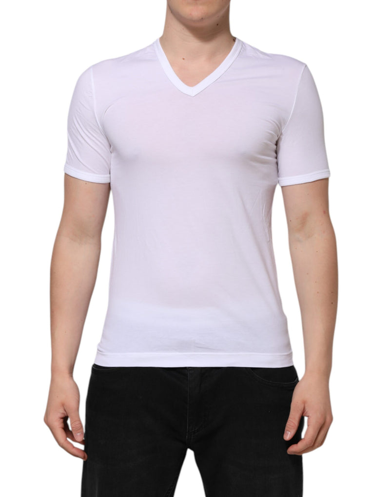 White Short Sleeves V-neck Underwear T-shirt-Dolce & Gabbana-LabelTerrace.com