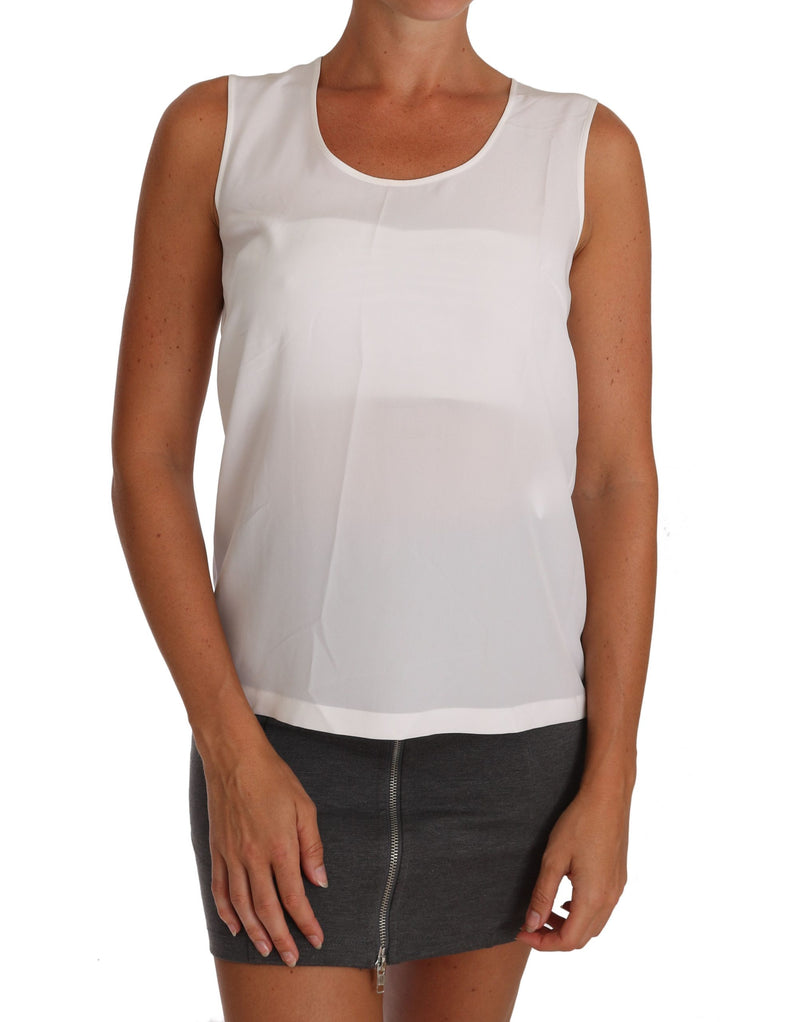 White Silk A-line Sleeveless Blouse T-Shirt Top-Dolce & Gabbana-LabelTerrace.com