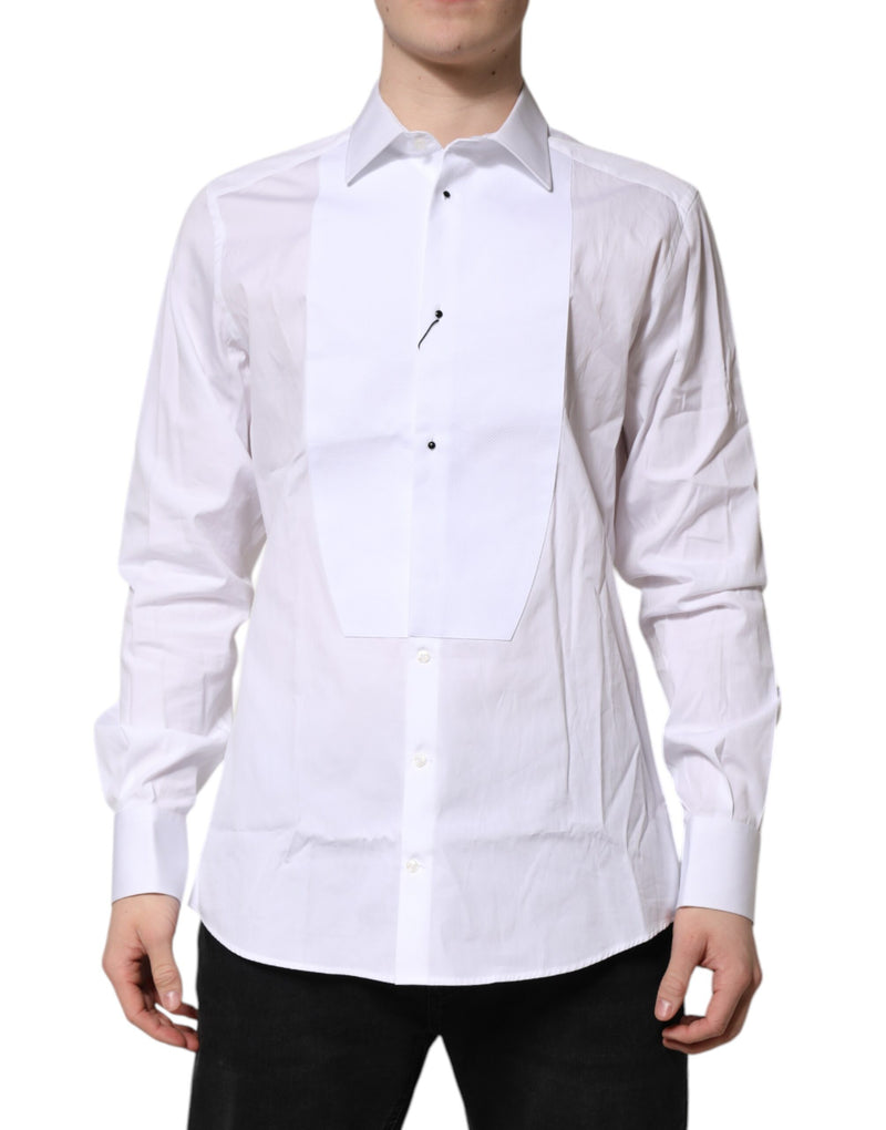 White Silk Bib Poplin GOLD Men Formal Shirt-Dolce & Gabbana-LabelTerrace.com