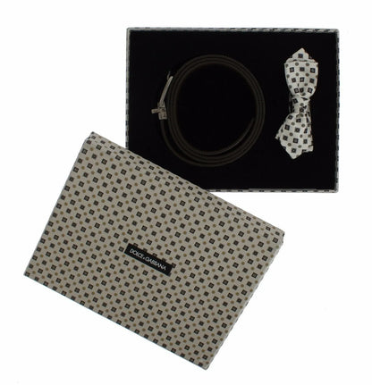 White Silk Bowtie Leather Men Belt Gift Box-Dolce & Gabbana-LabelTerrace.com