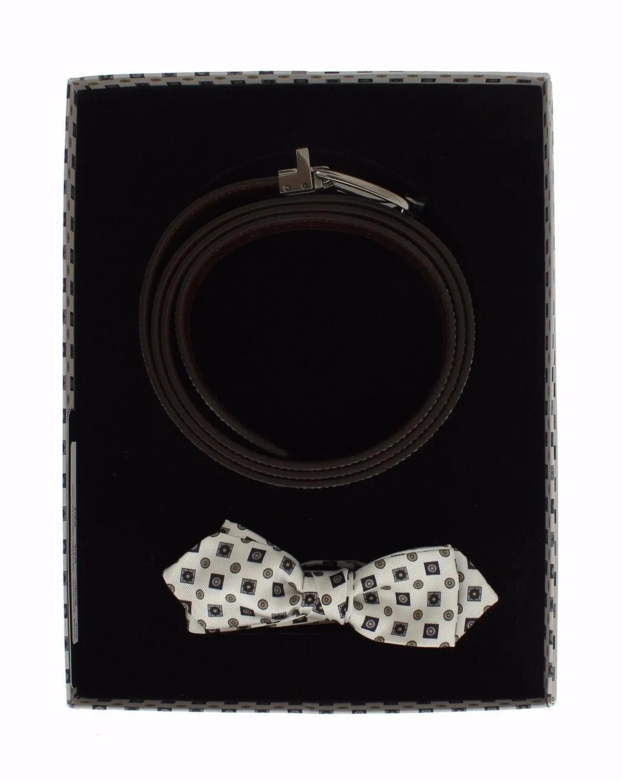 White Silk Bowtie Leather Men Belt Gift Box-Dolce & Gabbana-LabelTerrace.com