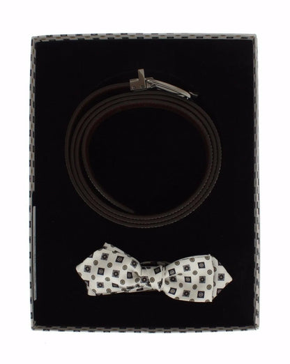 White Silk Bowtie Leather Men Belt Gift Box-Dolce & Gabbana-LabelTerrace.com