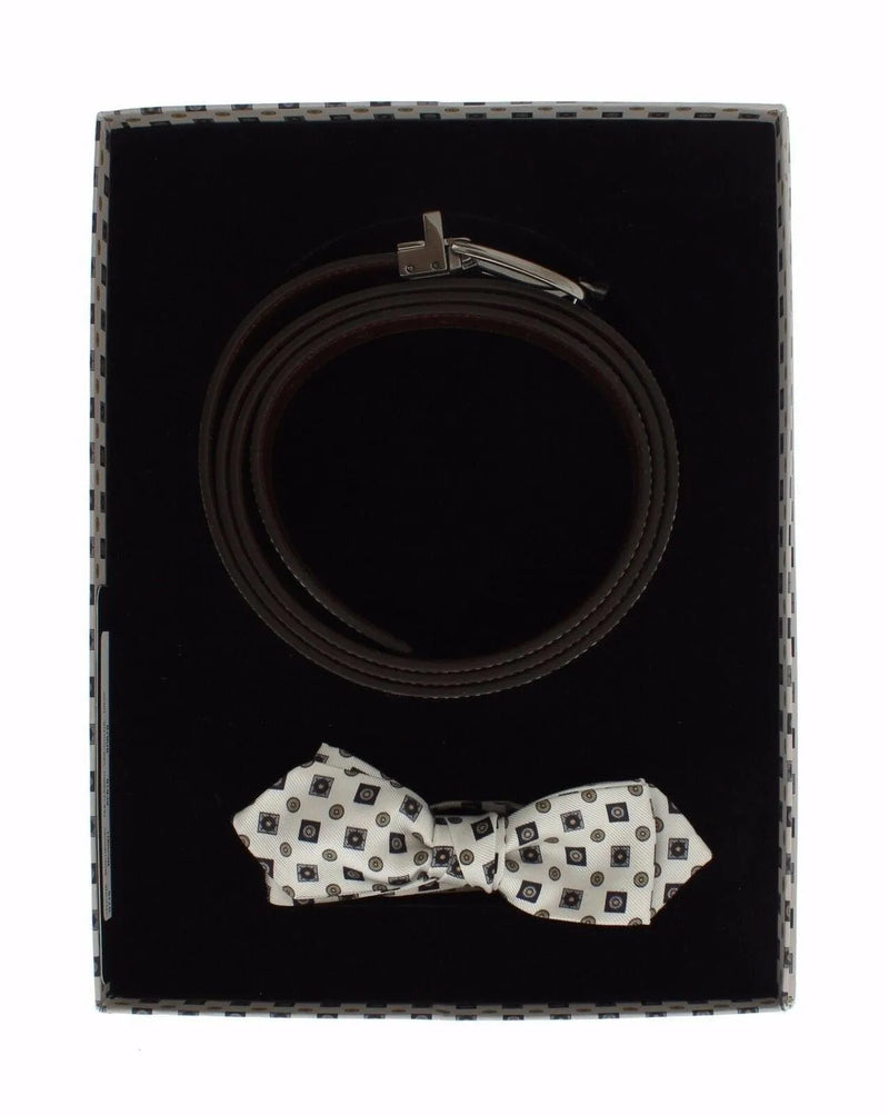 White Silk Bowtie Leather Men Belt Gift Box-Dolce & Gabbana-LabelTerrace.com