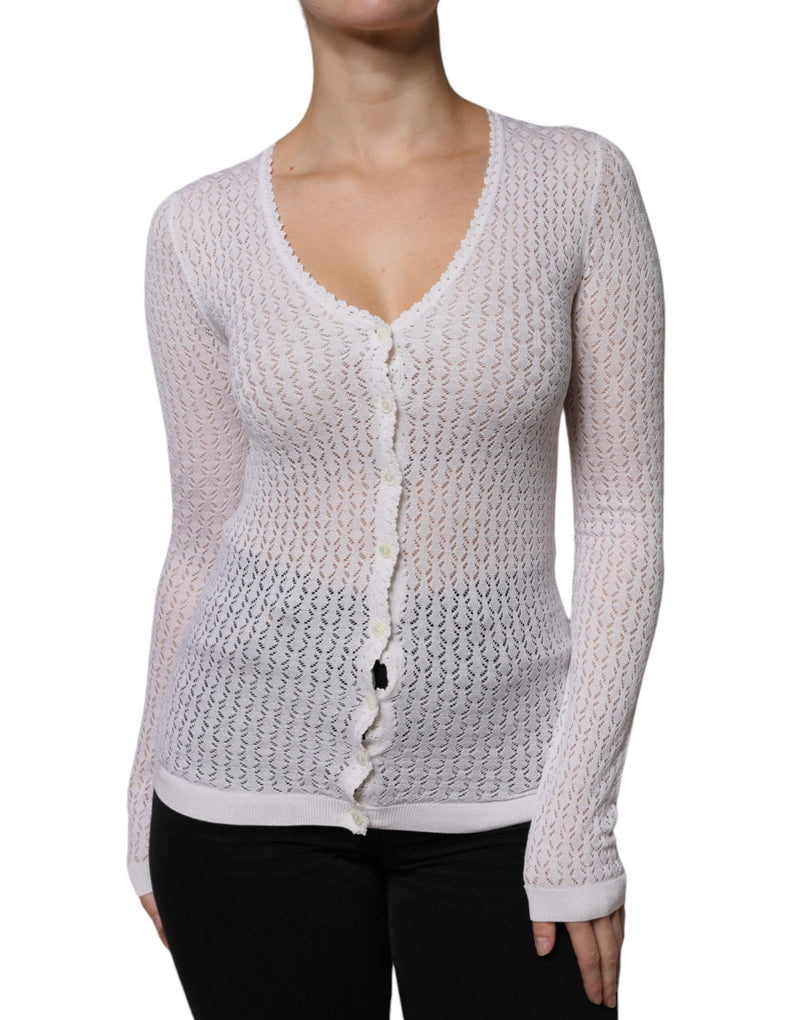White Silk Button Down Cardigan Sweater-Dolce & Gabbana-LabelTerrace.com