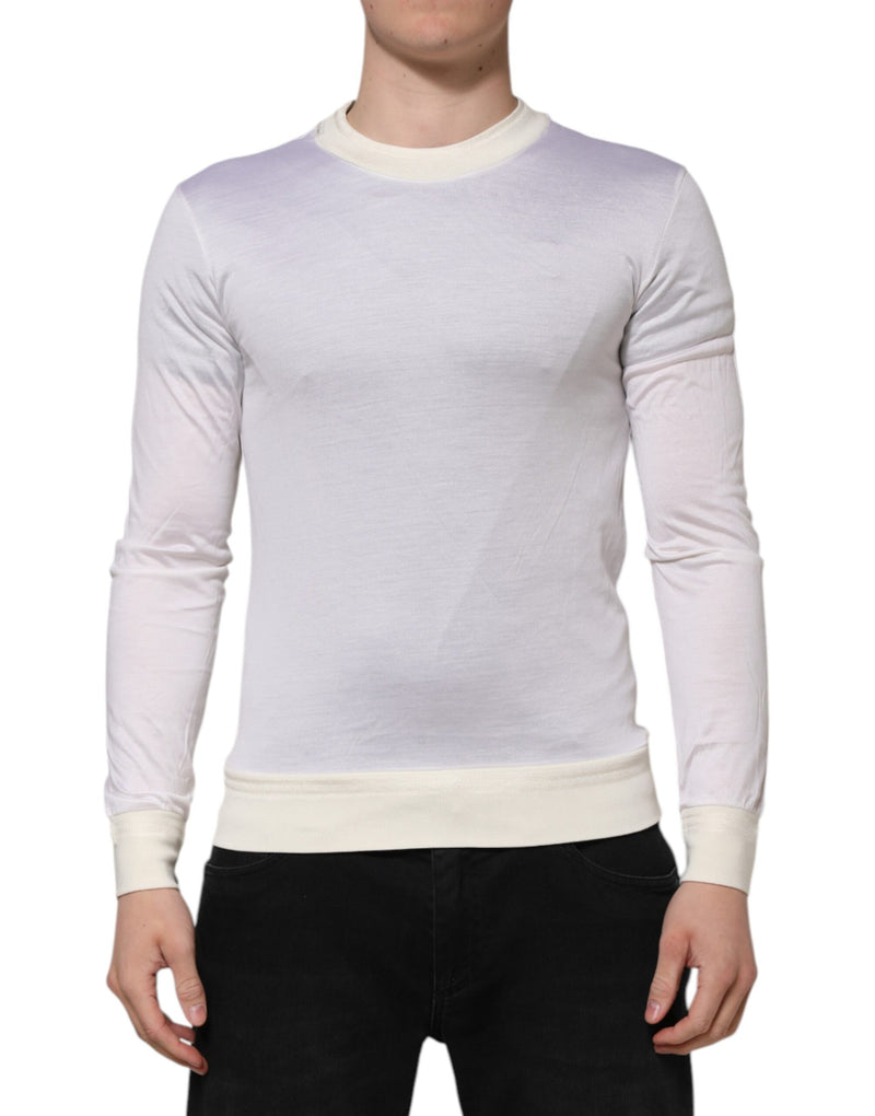 White Silk Crew Neck Long Sleeves T-shirt-Dolce & Gabbana-LabelTerrace.com