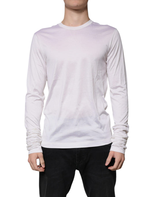 White Silk Crew Neck Men Pullover Sweater-Dolce & Gabbana-LabelTerrace.com