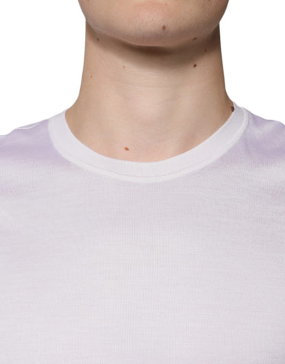 White Silk Crew Neck Men Pullover Sweater-Dolce & Gabbana-LabelTerrace.com