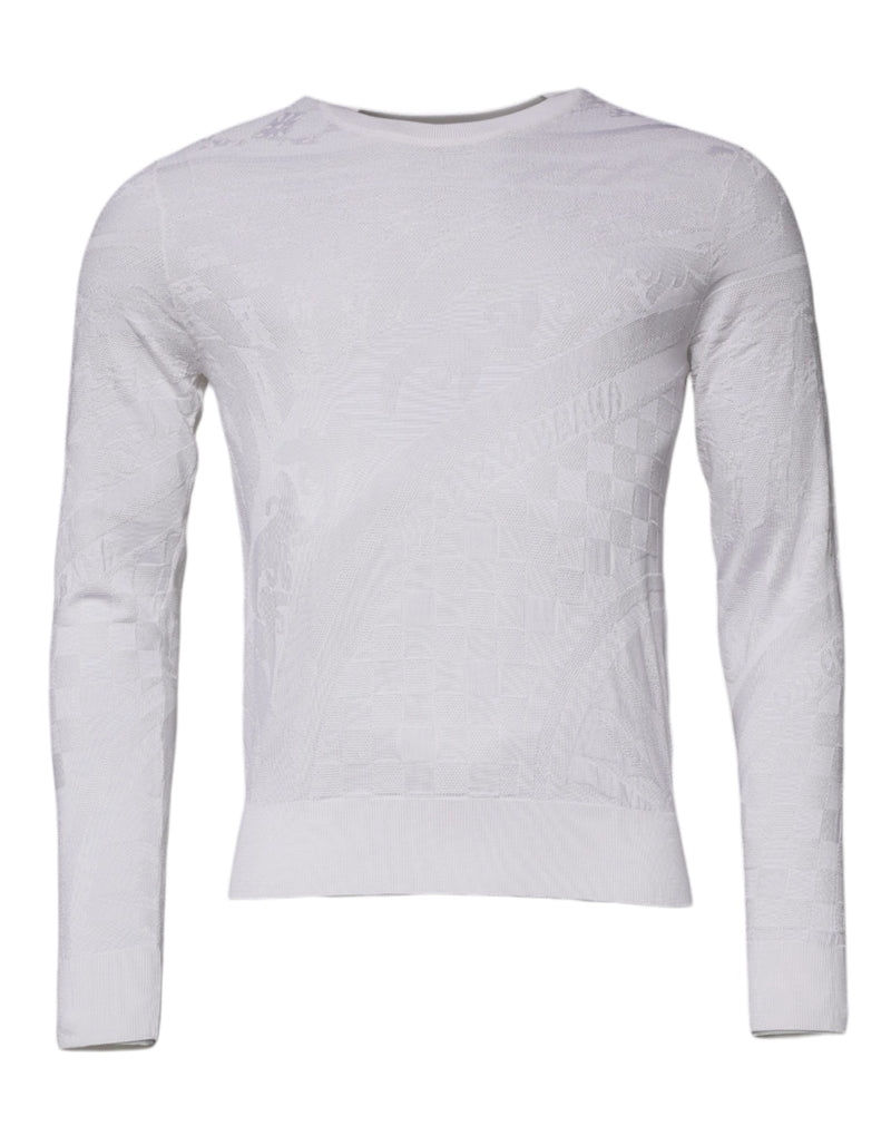 White Silk Crew Neck Men Pullover Sweater-Dolce & Gabbana-LabelTerrace.com
