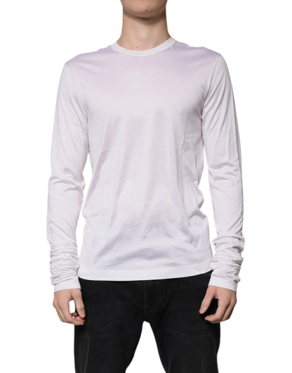 White Silk Crew Neck Men Pullover Sweater-Dolce & Gabbana-LabelTerrace.com