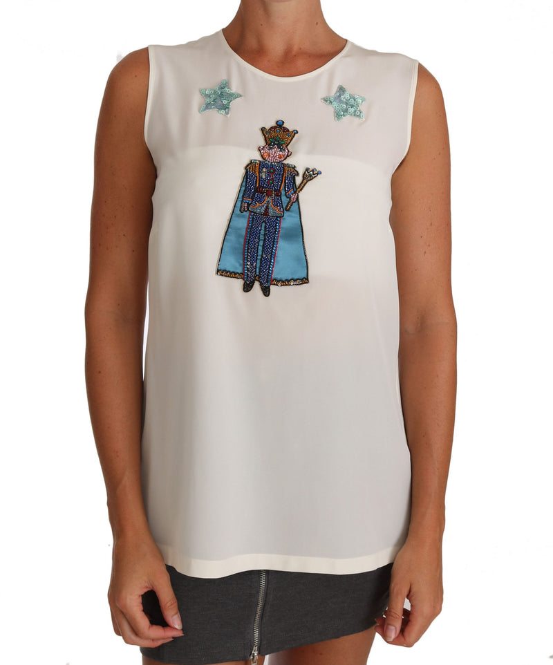 White Silk Crystal Sequined Fairy T-shirt-Dolce & Gabbana-LabelTerrace.com