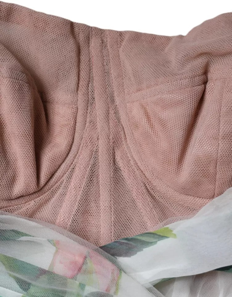 White Silk Floral Print A-line Midi Dress-Dolce & Gabbana-LabelTerrace.com