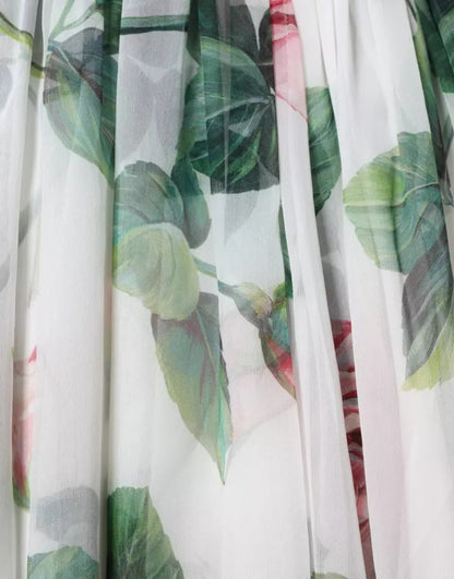 White Silk Floral Print A-line Midi Dress-Dolce & Gabbana-LabelTerrace.com