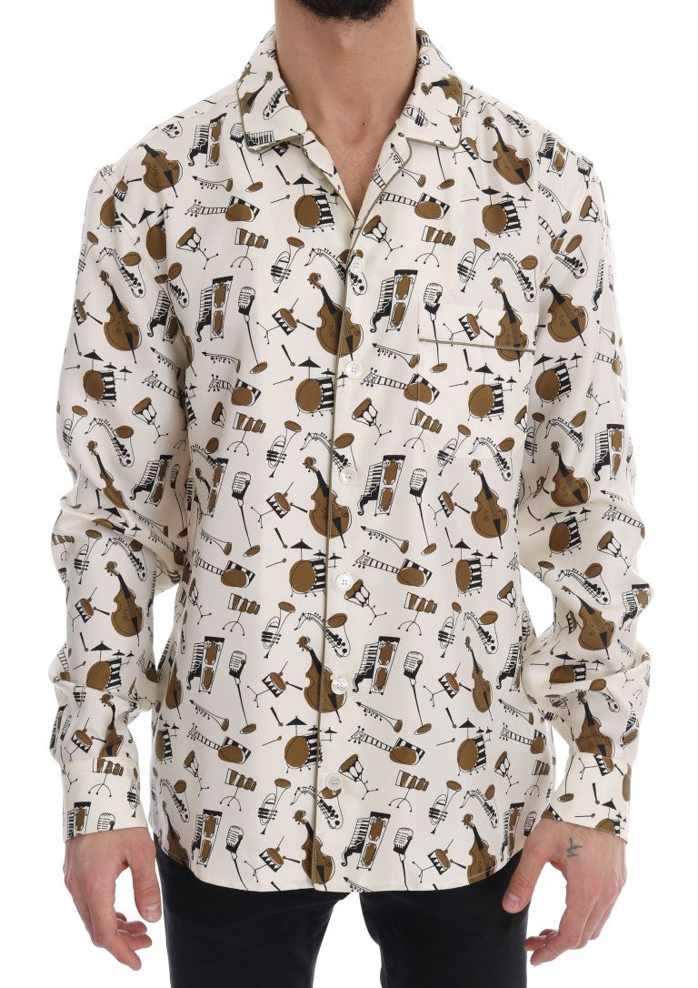 White Silk JAZZ Motive Print Shirt-Dolce & Gabbana-LabelTerrace.com