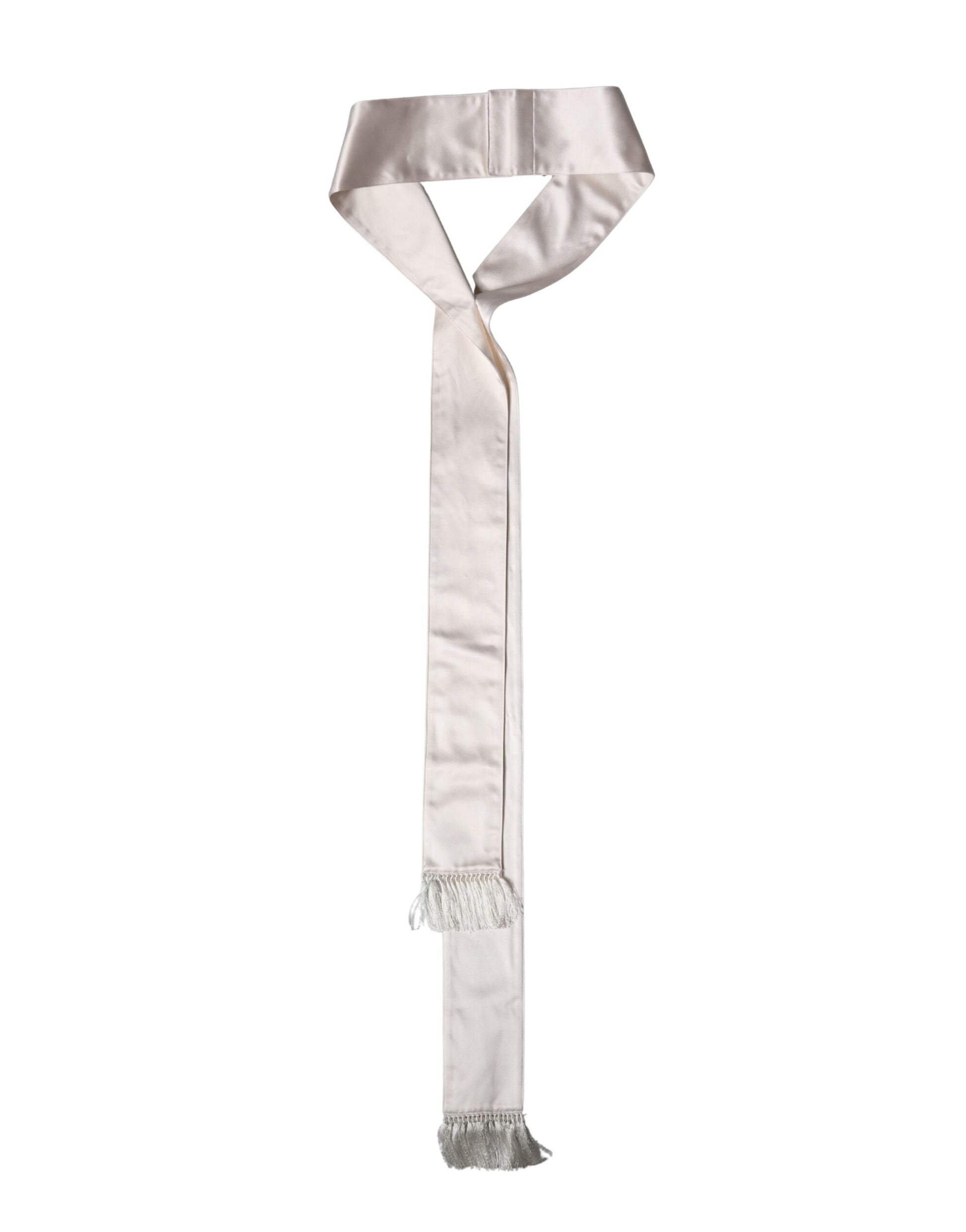 White Silk Satin Fringes Foulard 282cm x 10cm Men Scarf