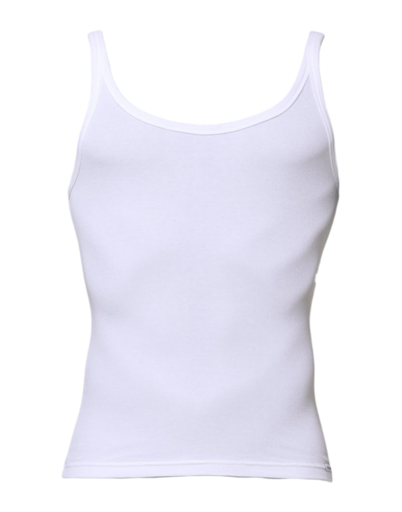 White Sleeveless Round Neck Men Tank T-shirt-Dolce & Gabbana-LabelTerrace.com