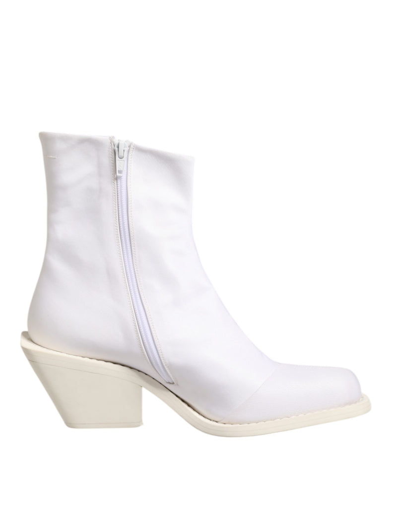 White Square Heel Zip Ankle Boots Shoes-Maison Margiela-LabelTerrace.com