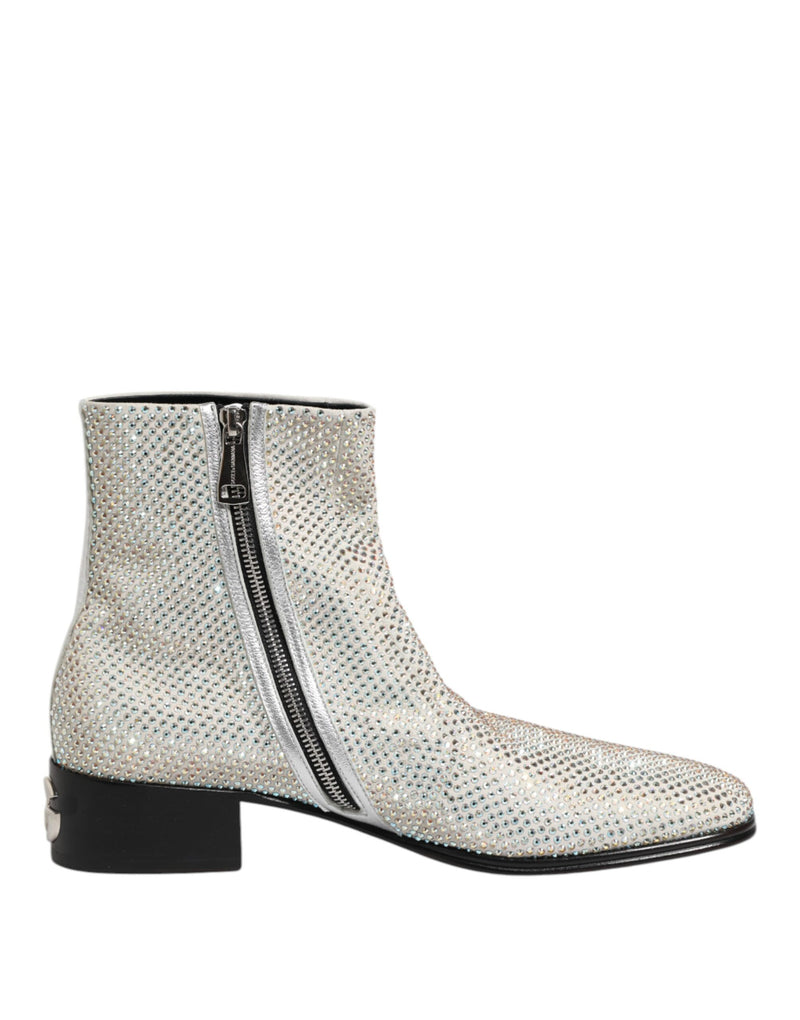 White Strass DG Logo Heels Ankle Boots Shoes-Dolce & Gabbana-LabelTerrace.com